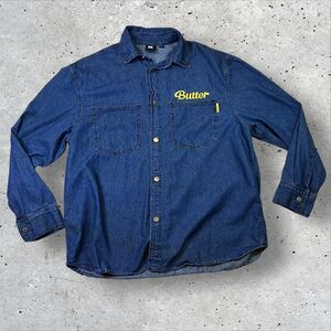 BTS Butter Denim Shirt Sz Medium Official K-Pop Merch Blue Button-Up Embroidered